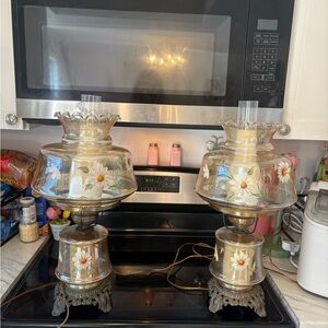 READ**1 Beautiful Vintage Cottage Core Gone W The Wind 3-Way Hurricane Lamp